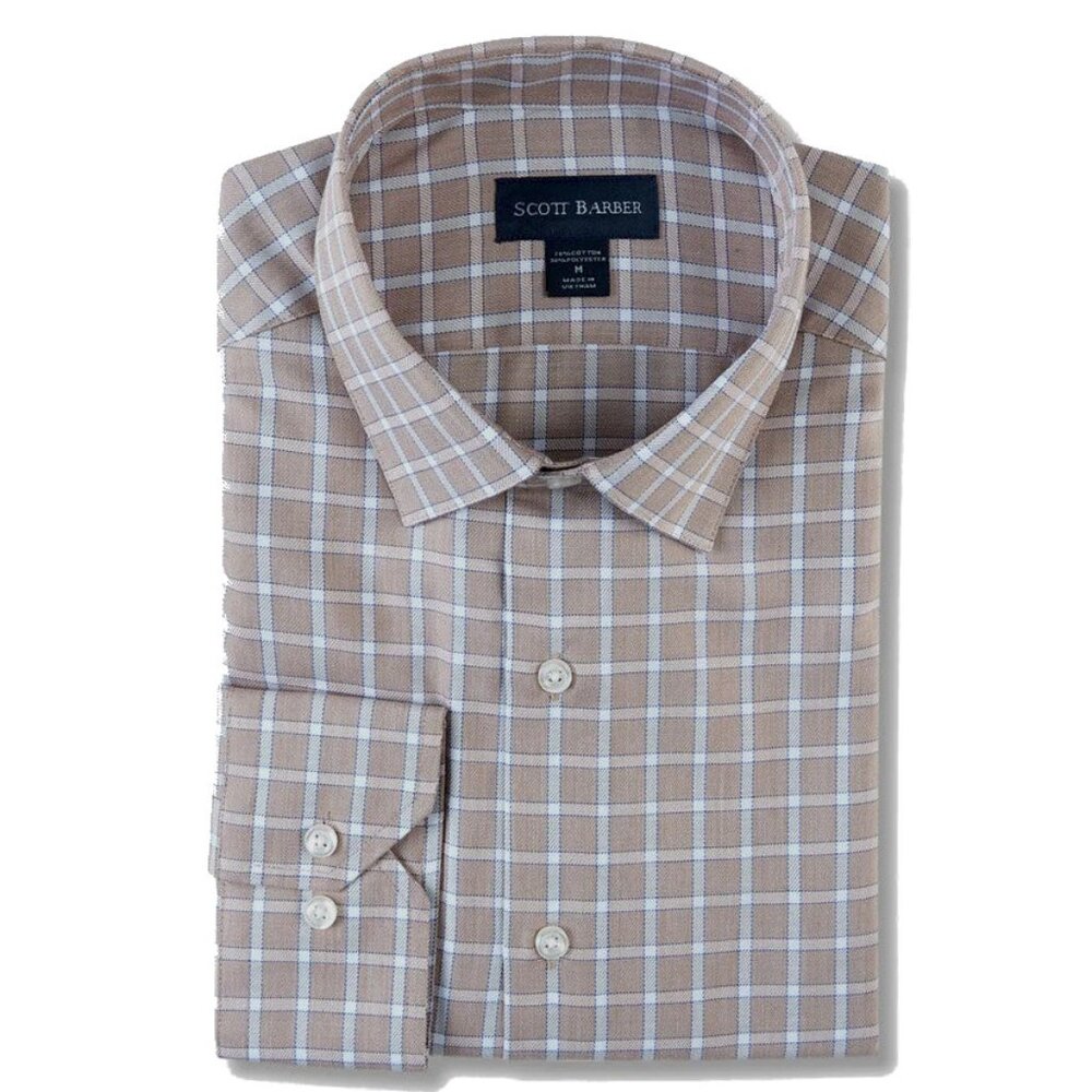 NWT Scott Barber Mens Size Large or XL Dobby Check Button Up Sport Shirt Top NEW